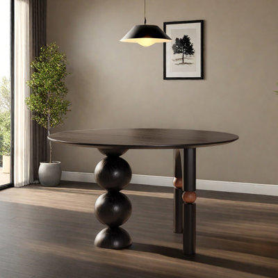 Table basse ronde en bois massif noir