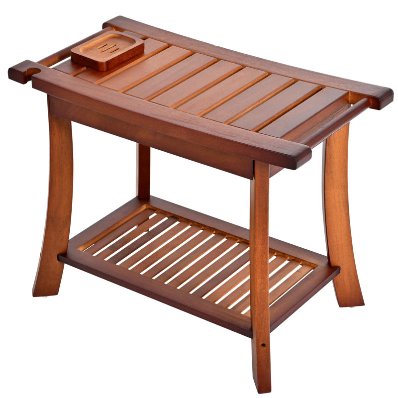 Tabouret de chaise de douche en teck, banc de douche de 24 po, banc de salle de bain en bois avec tablette de rangement pour l'intérieur et l'extérieur