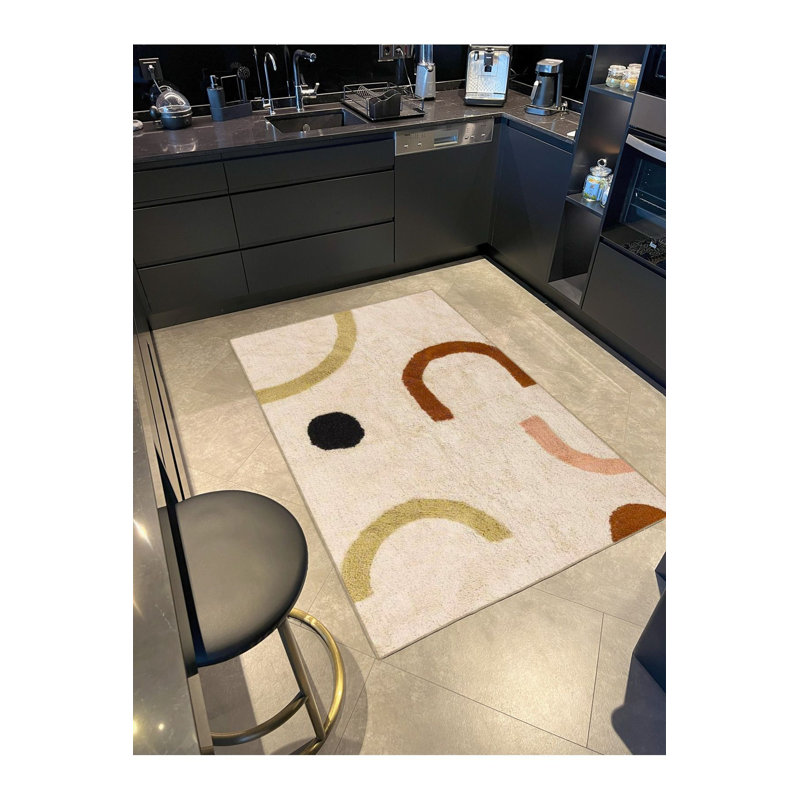 Tapis crème lavable à la machine à motif géométrique crème, Tapis de couloir 3 pi 3 po x 9 pi 10 po