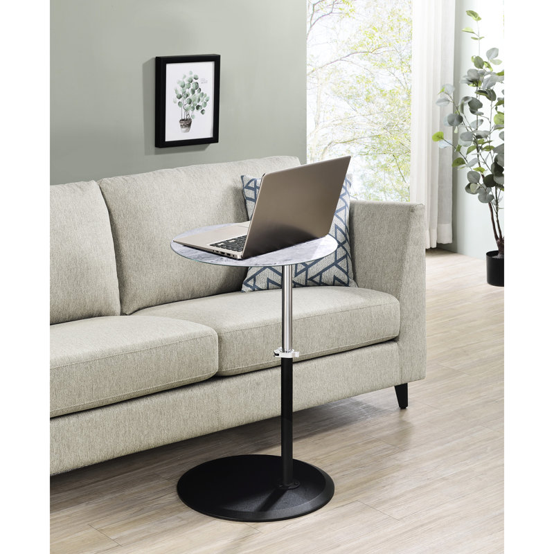 Table de bout Orbit 15,5 po avec couvercle texturé en marbre gris à hauteur réglable
