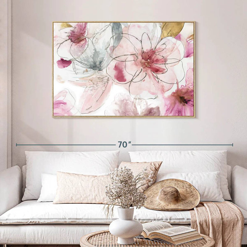 Joli floral en rose I, Cadre flottant en bois naturel, 46 po x 31 po