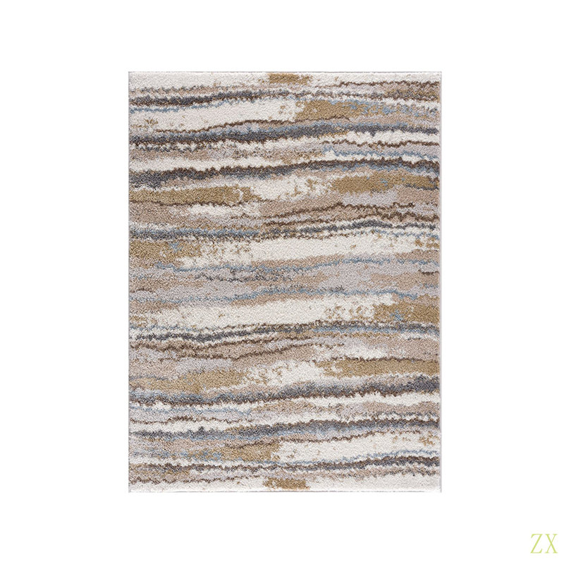 Tapis tissé à rayures abstraites, Tanné, Rectangle 5 pi 3 po x 7 pi