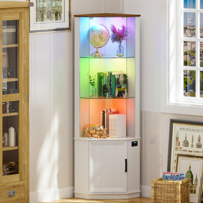 Armoire de coin de 69 po de hauteur avec lumières colorées et tablettes réglables
