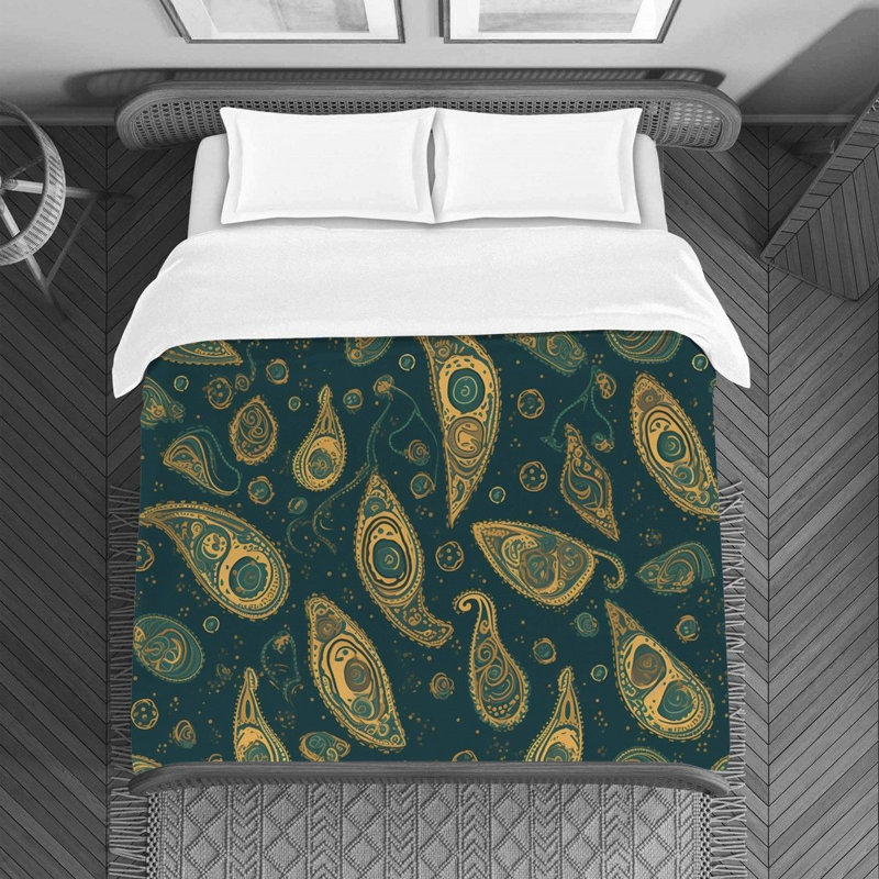 Machine Printed Duvet Cover, Twin Duvet Cover, Gold/Blue Paisley