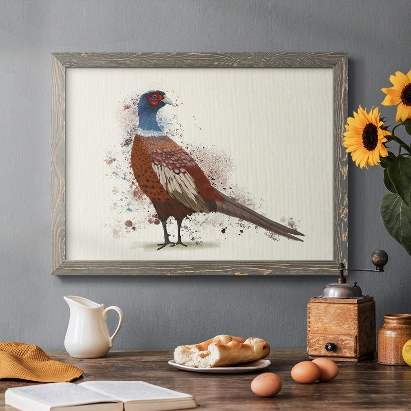 Pheasant Splash 5, peinture sur toile encadrée, Gris, H 14 po x l 20 po x P 1,5 po
