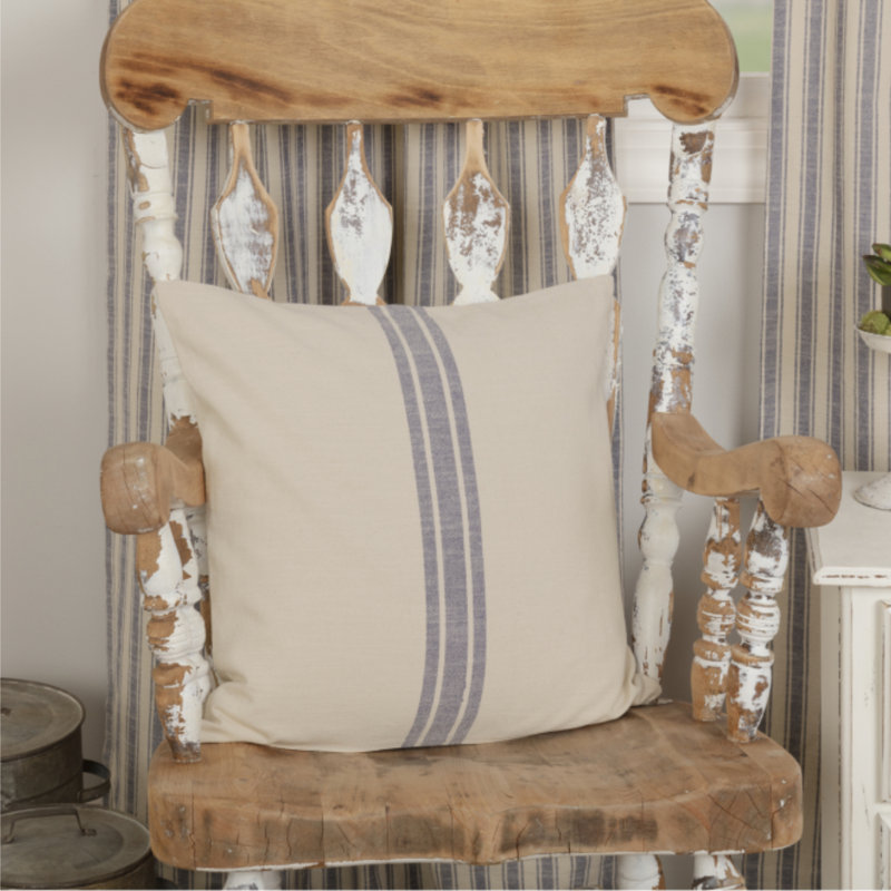 Market Place Blue Fabric Pillow Cover 20Lx20W, Square 20", Blue Striped