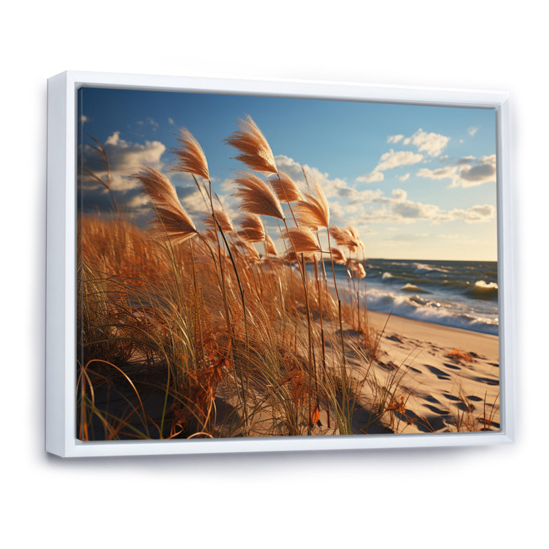 Plage sablée ensoleillée III - impression, Cadre flottant blanc, H 16 po x l 32 po x P 1 po
