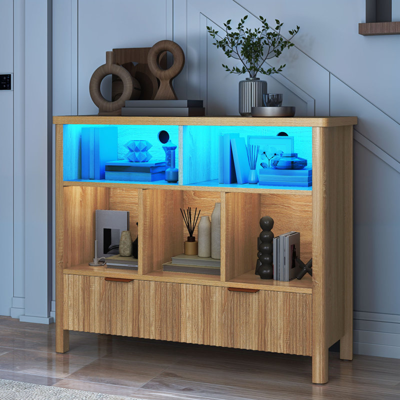  31.8" H X 39" W Cube Bookcase With Open Bookshelf Drawers & LED Lights