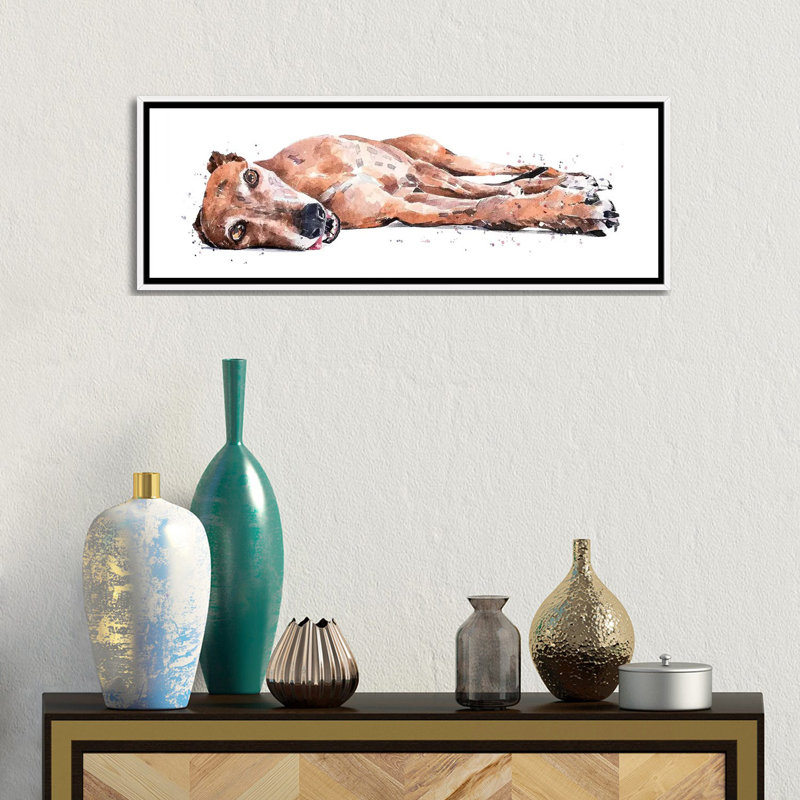 Greyhound par EdsWatercolours - impression d'art graphique panoramique, H 12 po x l 36 po x P 1,5 po, Toile blanche encadrée