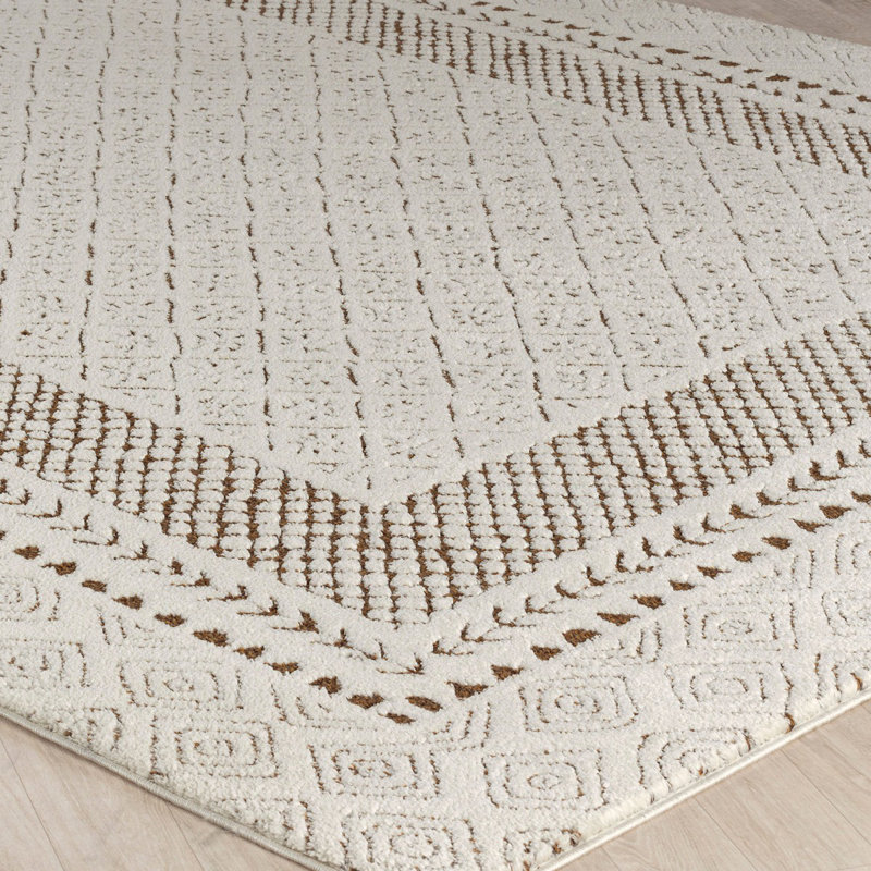 Brown Modern Rug, Bordered Anti Slip Easy to Clean Rug For Living Room, Dining Room, Bedroom, Kitchen, Rectangle 140 x 200 cm