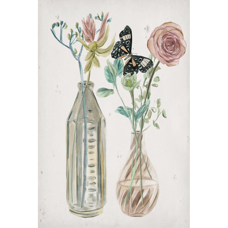 Papillons et fleurs III, H 12 po x l 8 po
