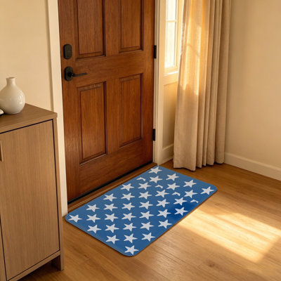 Tapis d'entrée bleu et blanc Star Independence Day, 20 po x 32 po, intérieur / extérieur