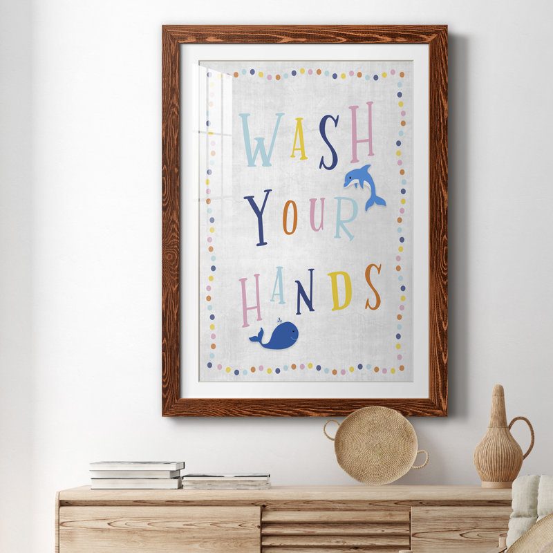Lavez-vous les mains - Impression sur papier encadrée, H 44 po x l 31 po x P 1 po, Papier avec cadre brun