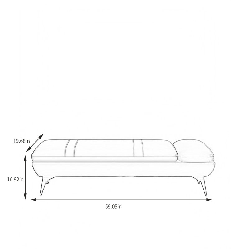 Banc rembourré en cuir de vache Ritvi, H 16,92 po x l 59,05 po x P 19,68 po, Orange