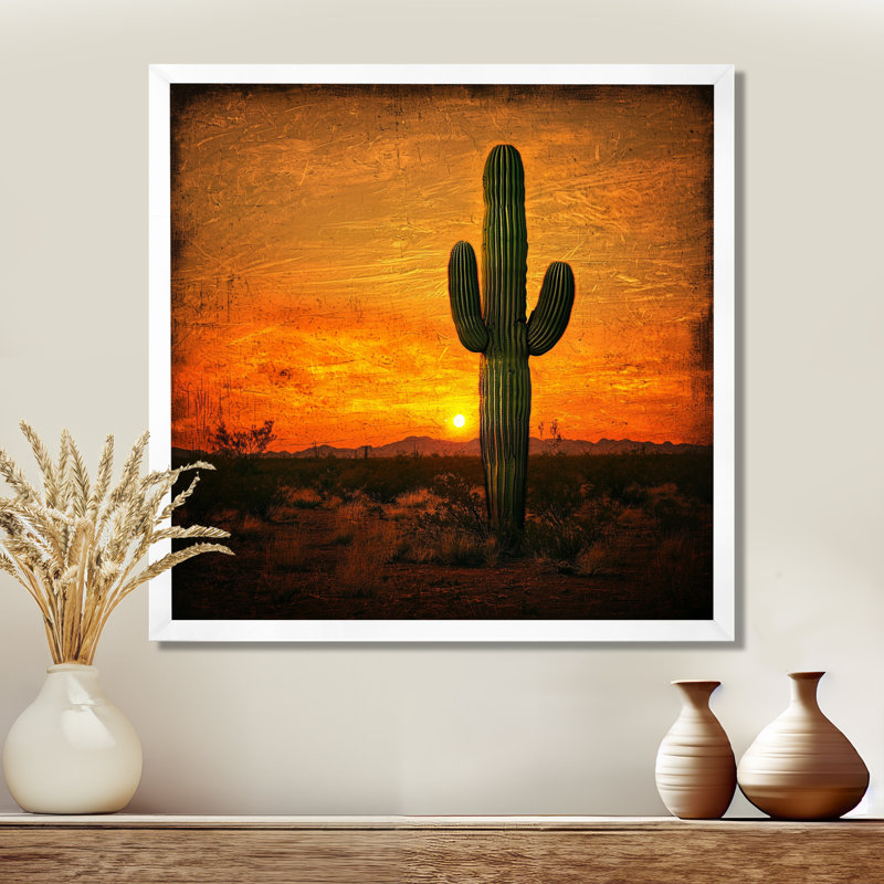 Décoration murale Marguery «Cactus in the Desert Glow I» - cactus, H 30 po x l 30 po, Reproduction encadrée d'une seule photo