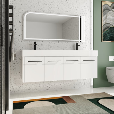 Meuble-lavabo double 60 po avec plateau en résine