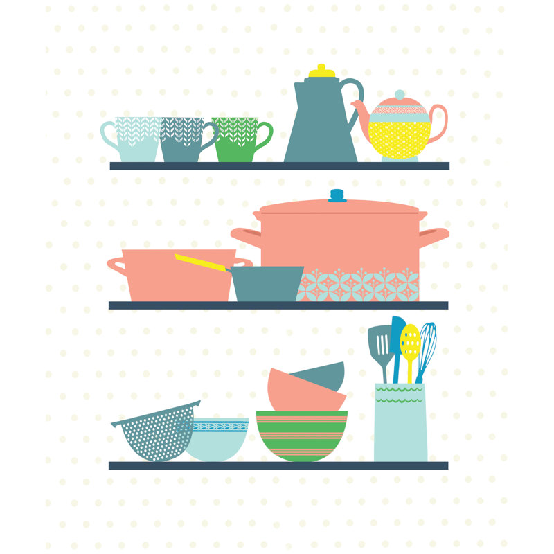 Kitchen Shelves - Painting Print, 46cm H x 30cm W, Wrapped Canvas
