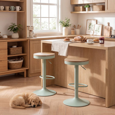 Swivel Solid Wood Bar Stools, Adjustable Height Backless Counter Stools for Kitchen Island, Industrial Rustic Stool Set with Footrest