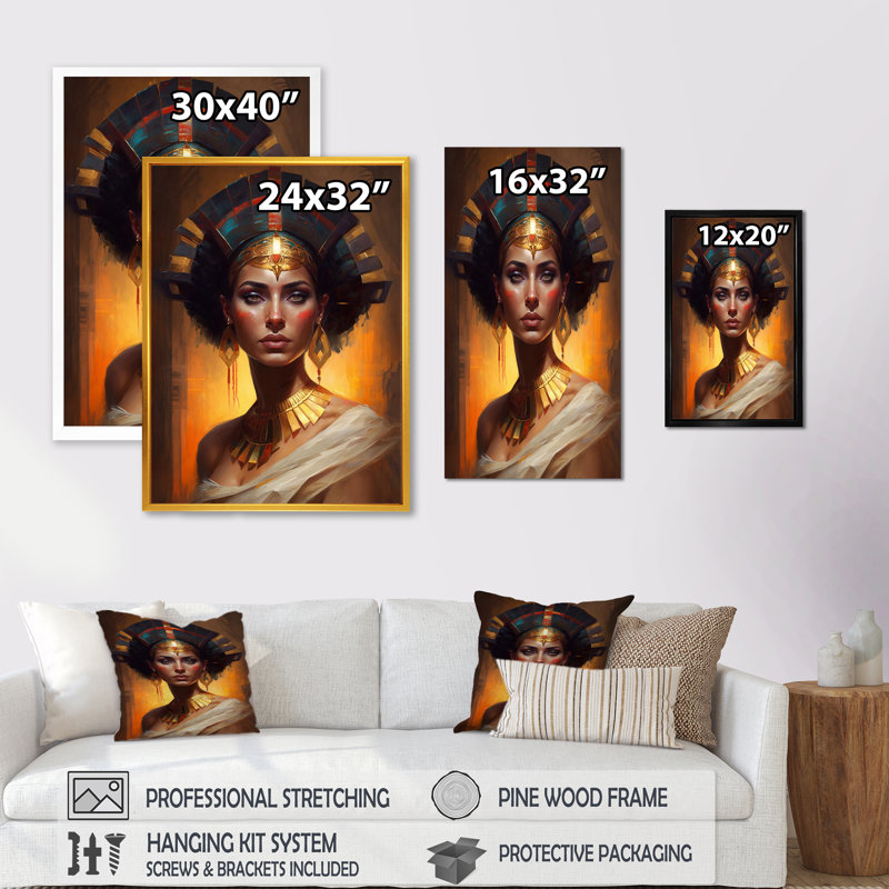 Portrait de la déesse égyptienne I - reproduction sur toile, H 40 po x l 30 po x P 1,5 po, Toile avec cadre flottant or