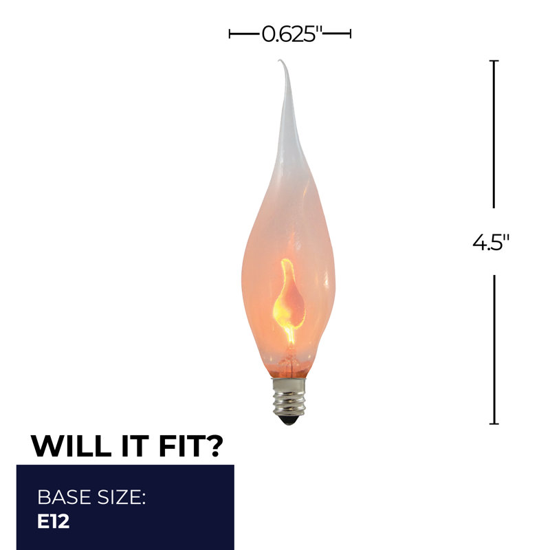 Ampoule incandescente à culot candélabre à vis CA5 (E12), 3 watts, flamme en silicone