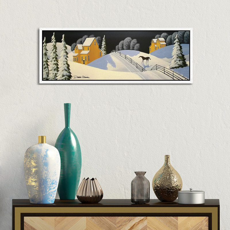 Lovely Country Winter by Debbie Criswell - Panoramic Painting on Canvas, 30.48 cm H x 91.44 cm W, White Framed