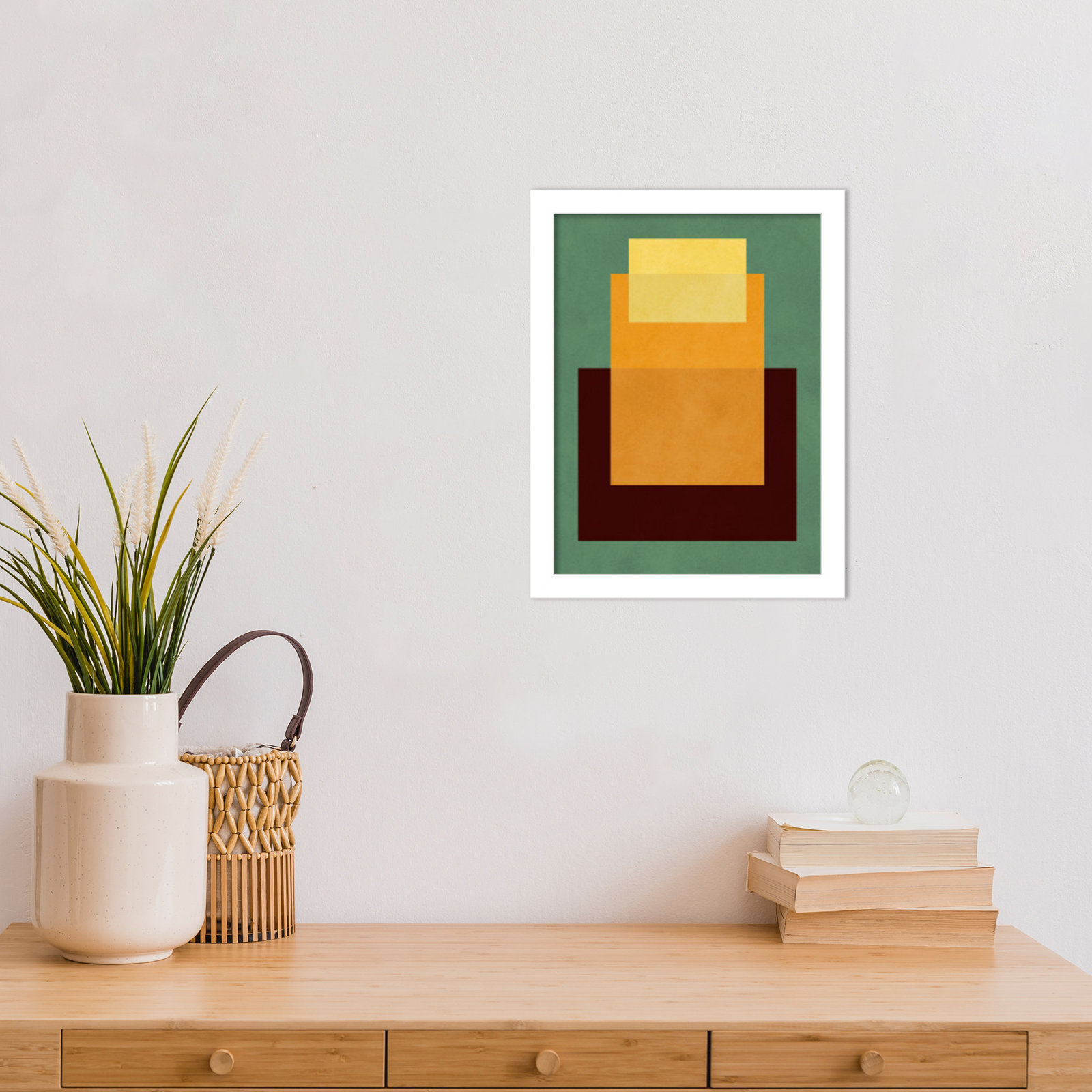 Overlapping Geometry 10 Print, 13" H x 10" W, Green/Orange, White