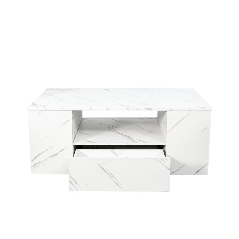 Table basse à DEL 14,57 po avec 2 tiroirs et tablette latérale ouverte, Blanc