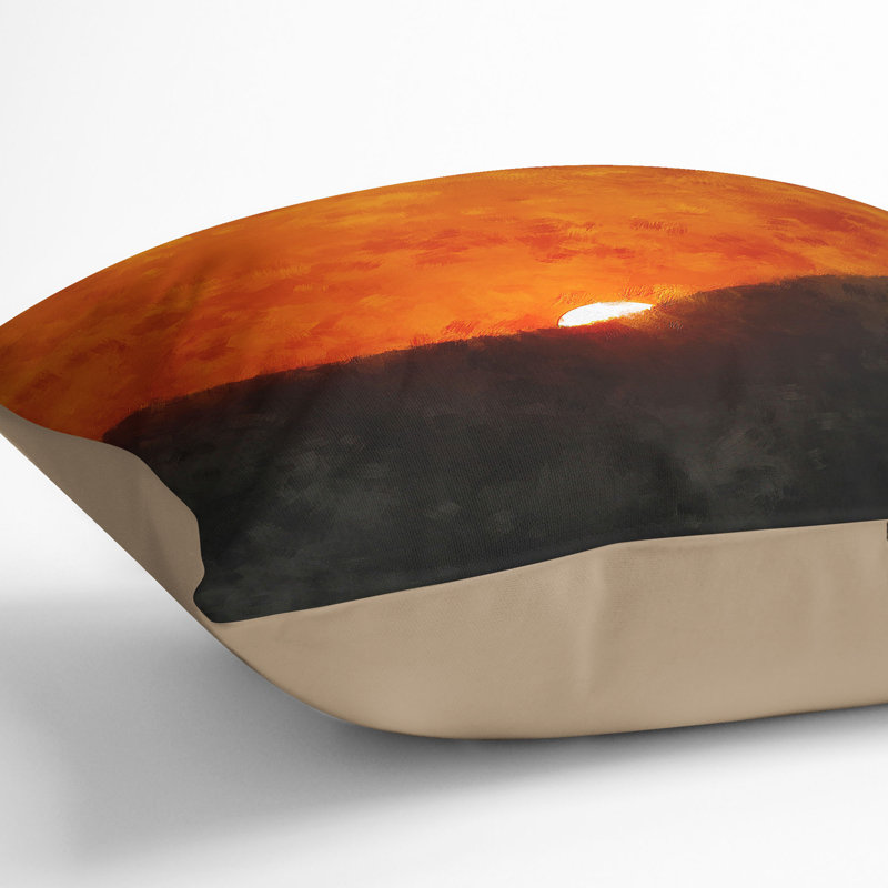 Sun Setting Behind the Mountains Painting Cushion with Filling, Stone, 55cm H x 55cm W x 20cm D