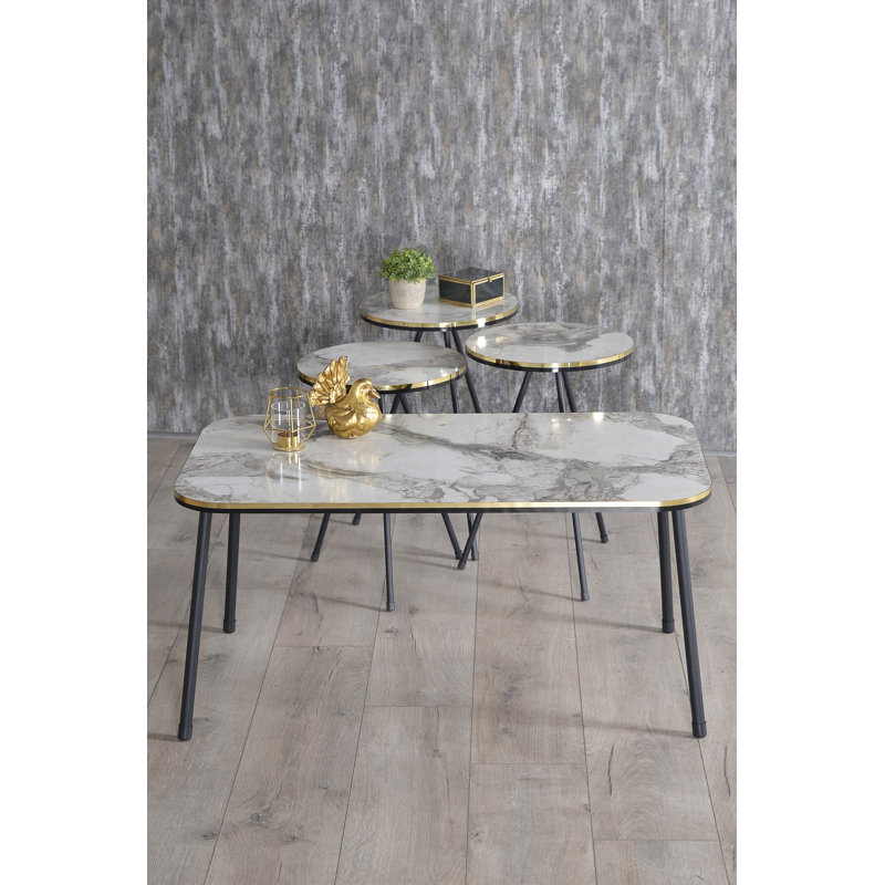 Aryana Living Room Table Set, White Marble