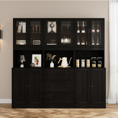 Book Cabinet Storage Bookcase, 5-Tier Modern Bookshelves With 3 Large Drawer And Glass Door(A+2B)