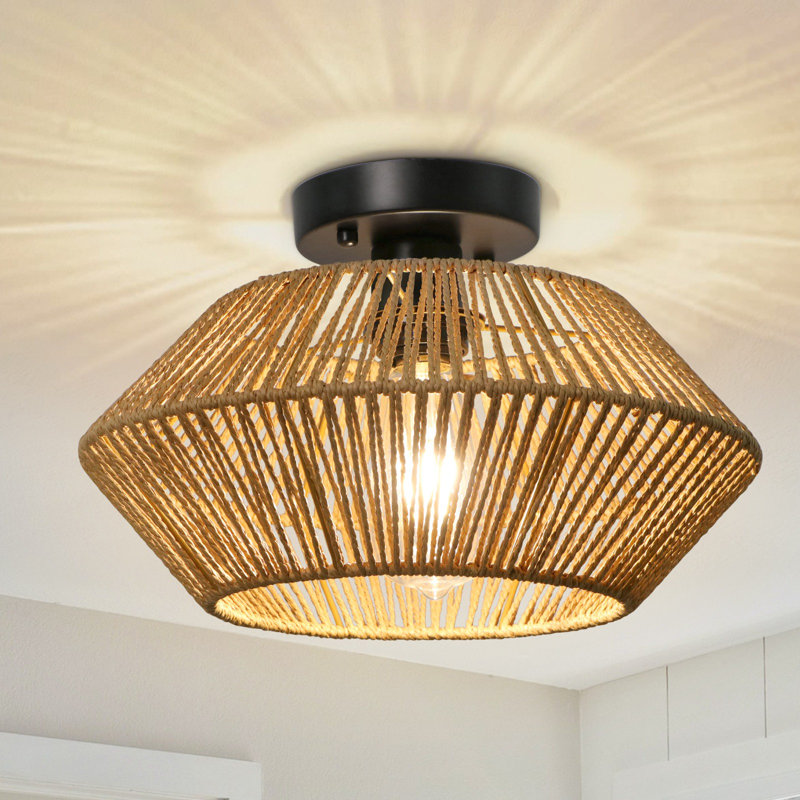 Tamoa Rattan Semi Flush Mount, Black, Natural