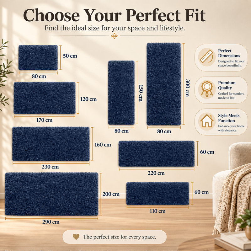 Rectangle Shag Washable, Navy, Rectangle 60 x 110 cm
