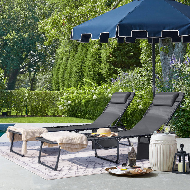 Arlmont & Co. Outdoor Metal Chaise Lounge(Set of two), Gray