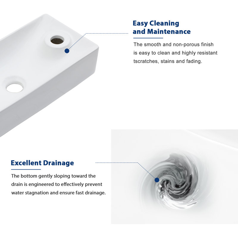 White Ceramic Rectangular Wall-Mount Bathroom Sink