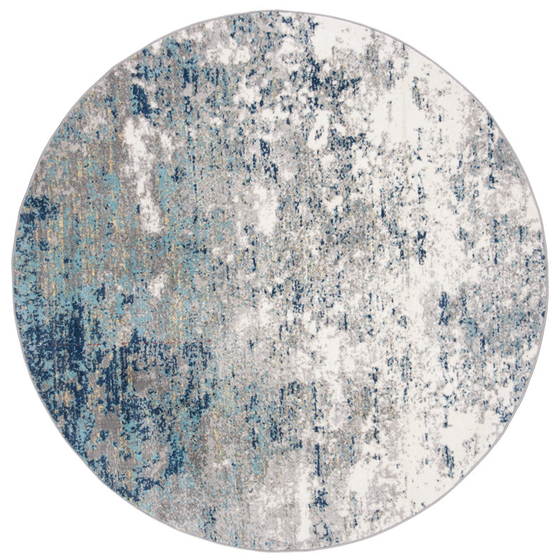 Zeke Abstract Grey/Blue Area Rug, Round 91cm