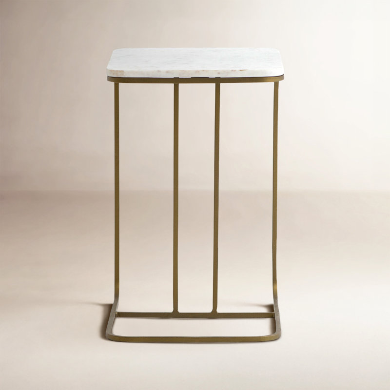 Adalley Marble End Table, Brass, White