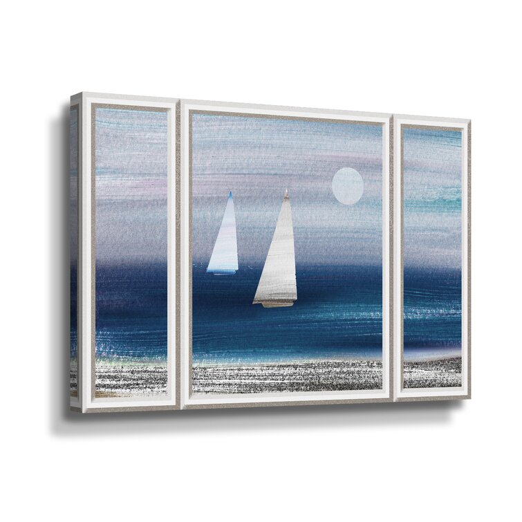 Longshore Tides Two Sailboats In The Ocean Watercolor Beach House III ...