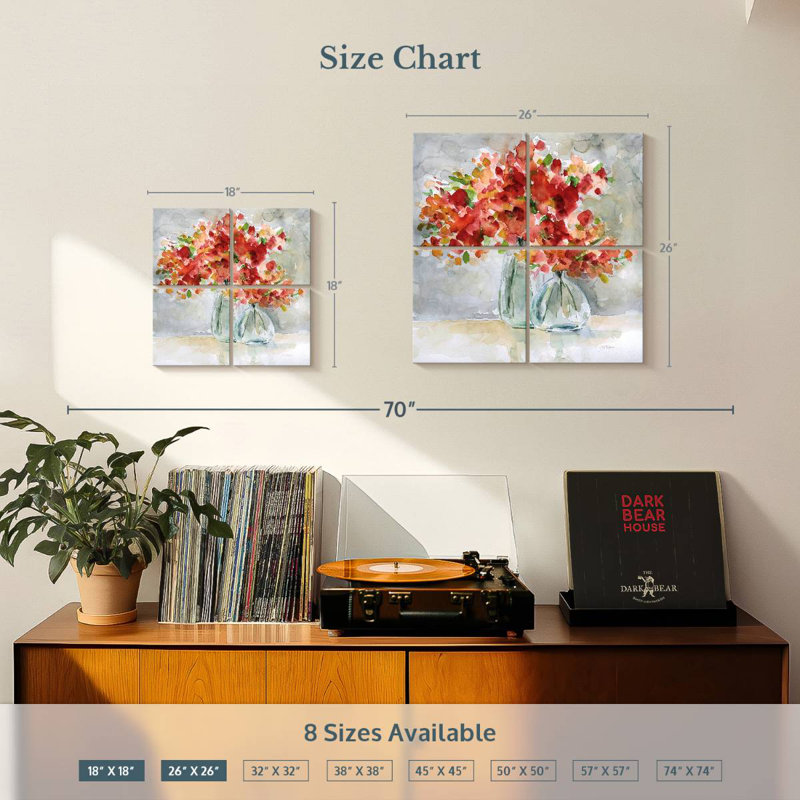 Arrangement rouge, H 26 po x l 26 po