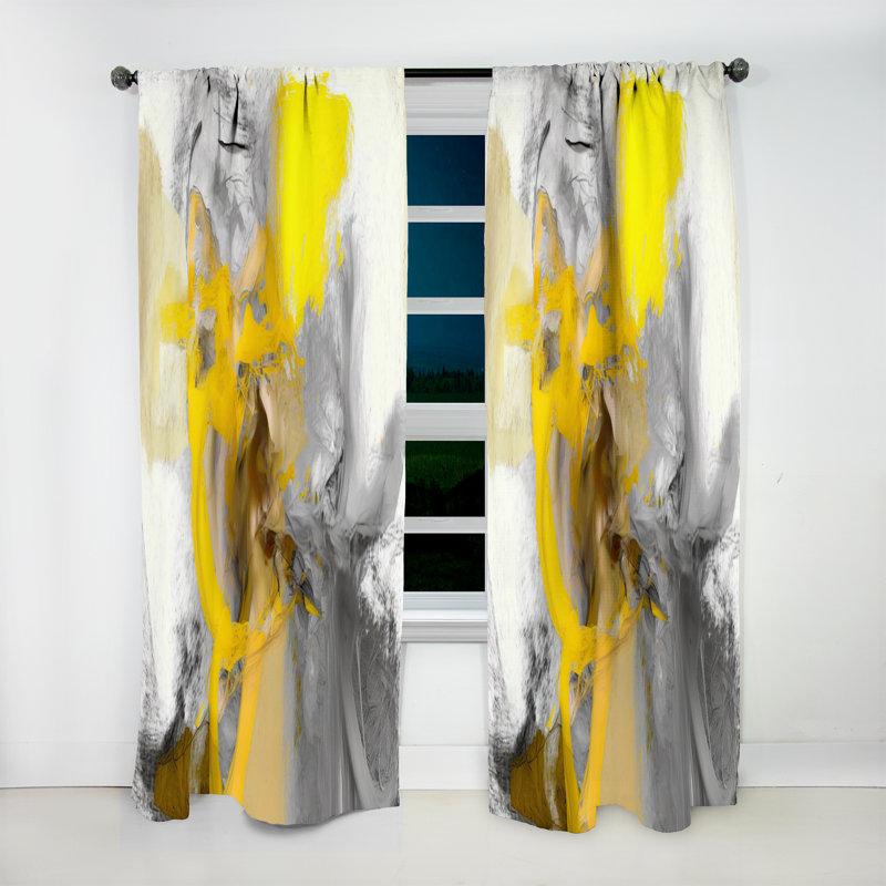 Moutarde jaune et gris vif I - rideau occultant abstrait - 1 panneau, L 52 po x L 108 po