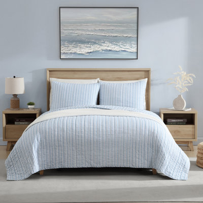 Baird Nautica Coleridge Stripe Cotton Reversible Blue Quilt Set