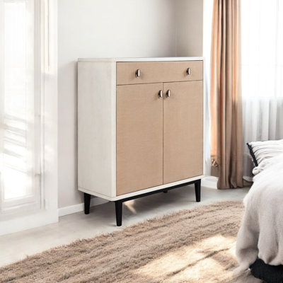Rangement de bar élégant avec charnières réglables et armoire spacieuse à tiroirs blanc et pacane, 35,03 po Profond profond 132,01 lb