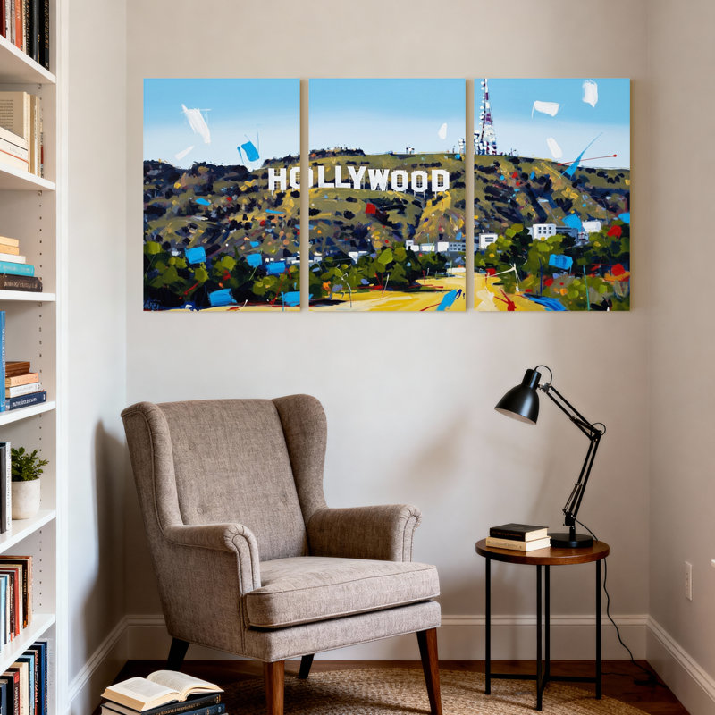Cités et pays Hollywood, ensemble de 3 reproductions d'art sur toile, H 24 po x l 48 po