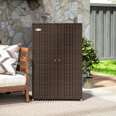 Wicker Outdoor Storage Cabinet with Shelves, 2-Door Rattan Pool Towel Storage Cabinet with Removable Shelf & Drawer, Outdoor Towel Storage Cabinet for by Outsunny