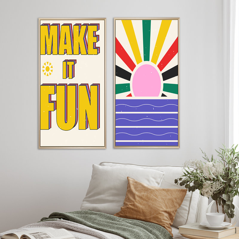 «Retro Abstract Minimal Colorful Geometrics X», ensemble de 2 reproductions, H 40 po x l 40 po x P 1,5 po, Cadre brun