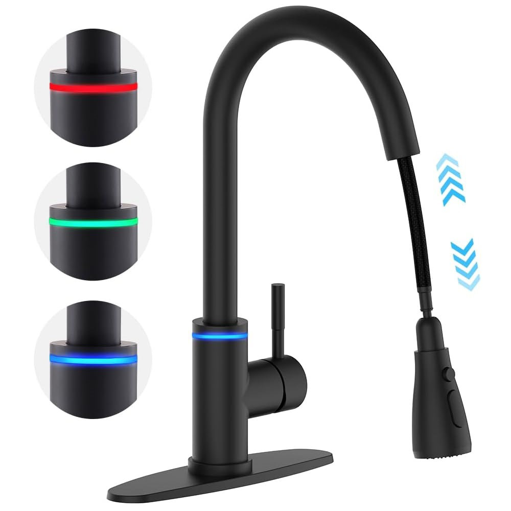 Belfry Kitchen Kitchen Sink Mixer Tap With Touchable Temperature Adjust 360 Swivel Pre-Rinse Matte Black