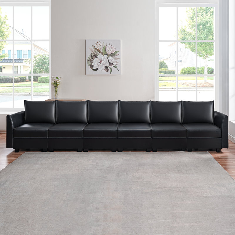 Canapé modulaire en cuir convertible Rudie, Similicuir noir