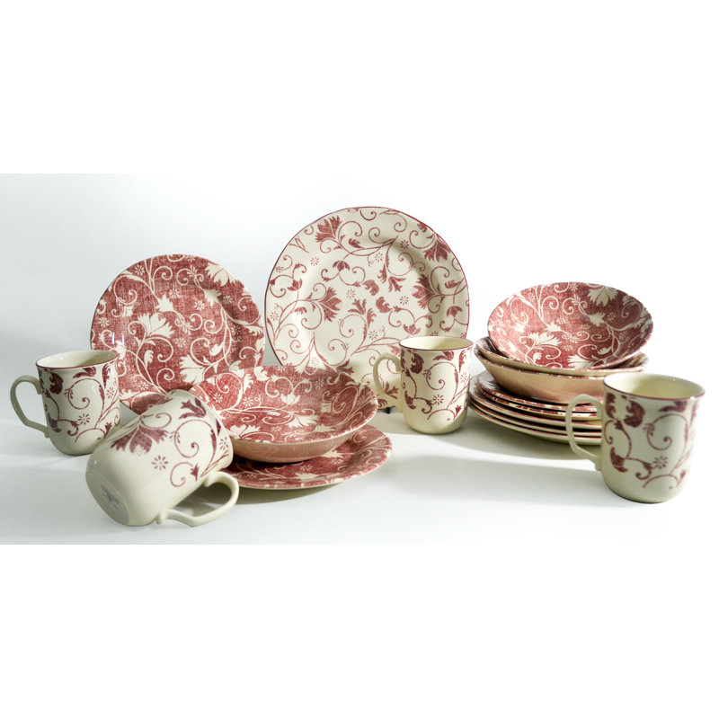 Damask Piece Dinnerware Set - Service for 4, Red