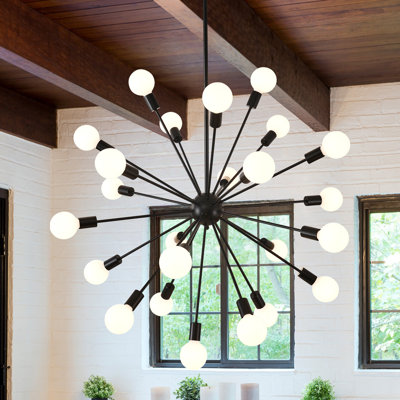 Sputnik Chandelier Light Fixture Mid Century Modern Chandeliers Black Industrial 24-light Pendant Light For Dining Living Room Bedroom Kitchen Island Hallway Foyer