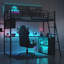Lit mezzanine en métal avec DEL, bureau et 4 tablettes de rangement-397563960