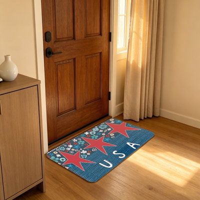 Tapis d'entrée rouge et blanc, étoile et jour commémoratif des États-Unis, 20 po x 32 po, intérieur et extérieur